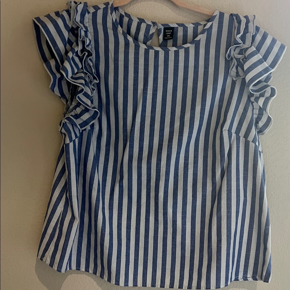 SHEIN Blue and White Striped Top